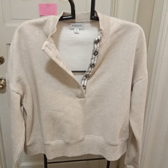 Evereve Henley Sweatshirt Womens XS Beige Neutral Minimalist Preppy Y2K - Picture 5 of 5